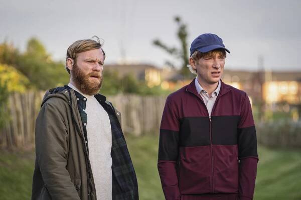 Brian Gleeson as Frank (left) and Domhnall Gleeson as best friend/sidekick Doofus in "Frank of Ireland."