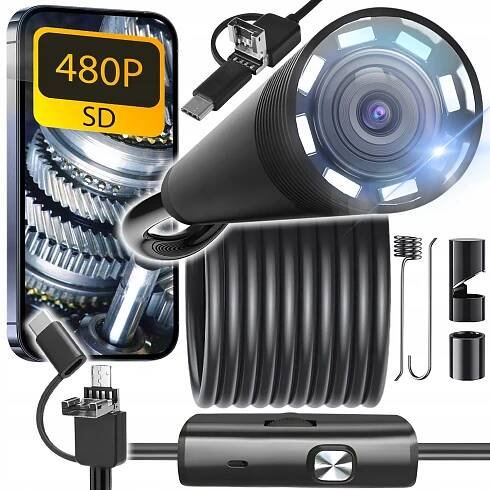 INSPEKČNÍ ENDOSKOPICKÁ KAMERA 5M pro telefonní trubky ANDROID PC LED USB-C 3v1