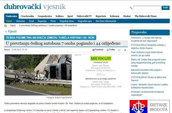 Nehoda českého autobusu v Chorvatsku