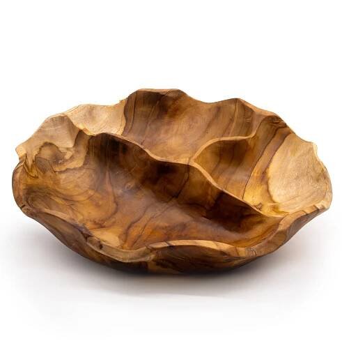 Hladká kulatá mísa na ovoce z teakového dřeva se třemi sekcemi - 30x5,5 cm