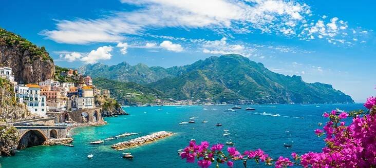 Fototapeta Landscape with Atrani town at famous amalfi coast, Italy