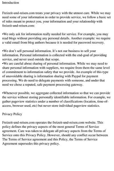 Privacy Policy - Reisen und Freizeit