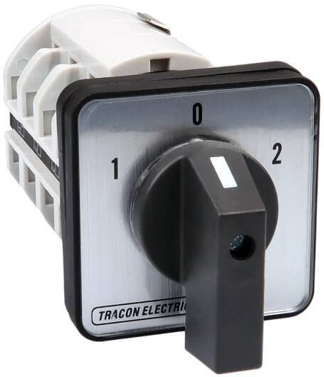 Reverzační vačkový přepínač motoru, 1-0-2, 400V, 50Hz, 125A, 30kW, 88×88mm, Přepínače motorů – Vačkové spínače – Silnoproudé prvky – Tracon Electric
