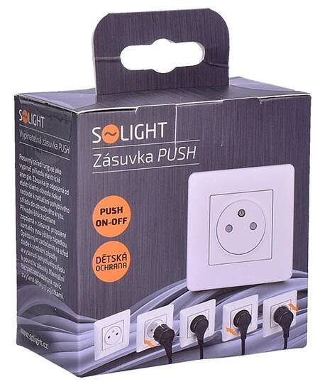 Solight zásuvka Slim PUSH, bezpečnostní posuvný střed, bílá