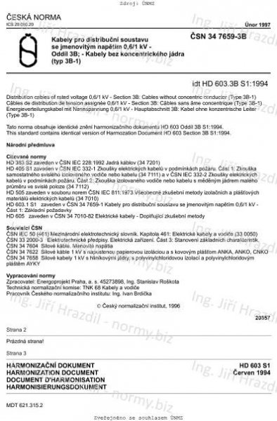 ČSN 34 7659-3B (347659) - Kabely pro distribuční soustavu se jmenovitým napětím 0,6/1 kV. Oddíl 3B: Kabely bez koncentrického