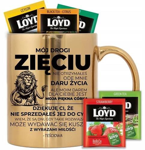 HRNEK ZLATÝ 300 ML STYLOVÝ VESELÝ DÁREK PRO ZETĚ ČAJ LOYD 8 KS