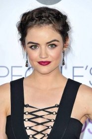 Lucy Hale with a braided crown hairstyle