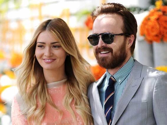 Lauren Parsekian and Aaron Paul attend the seventh annual Veuve Clicquot Polo Classic in Liberty State Park on May 31, 2014 in Jersey City City