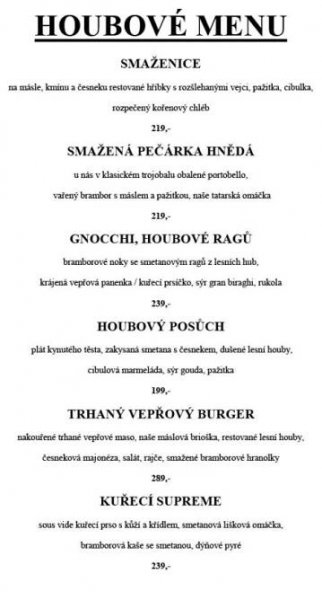 Houbové menu - Restaurace Želivárna