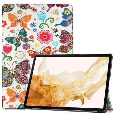 Patte chytré PU kožené pouzdro na tablet Samsung Galaxy Tab S8 Plus - motýli a květy - Mpouzdra.cz