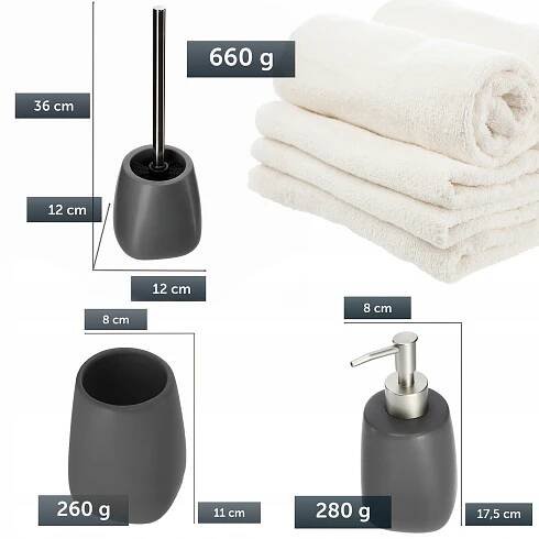 WC KOUPELNOVÝ SET DO KOUPELNY DÁVKOVAČ MÝDLA KARTÁČ HRNEK ŠEDÝ 3v1 Kód výrobce K8558