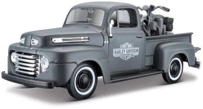 Maisto - Harley-Davidson Custom, 1948 Ford F-1 Pickup + 1:24 1942 WLA Flathead, 1:24
