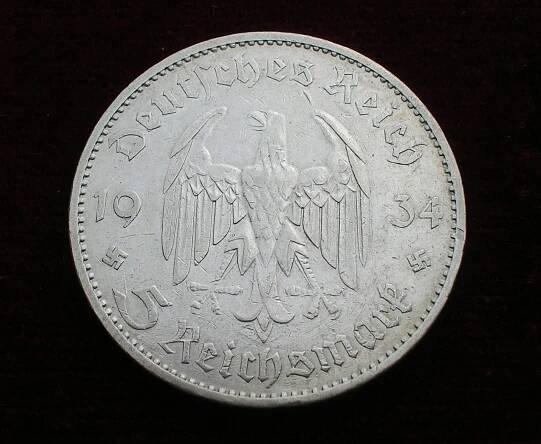 stříbrná mince 5 Marka věž 1934 A | Aukro