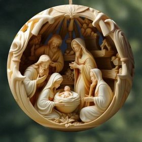 Vánoční dekorace betlém 3D efekt tisk akryl opakovaně použitelný interiér venkovní vánoční strom kulatý přívěšek narození Ježíše Spasitele závěsný ornament
