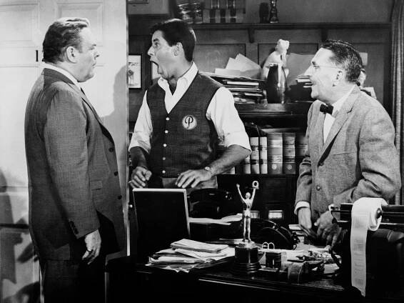 THE ERRAND BOY, from left: Brian Donlevy, Jerry Lewis, Howard McNear, 1961. 