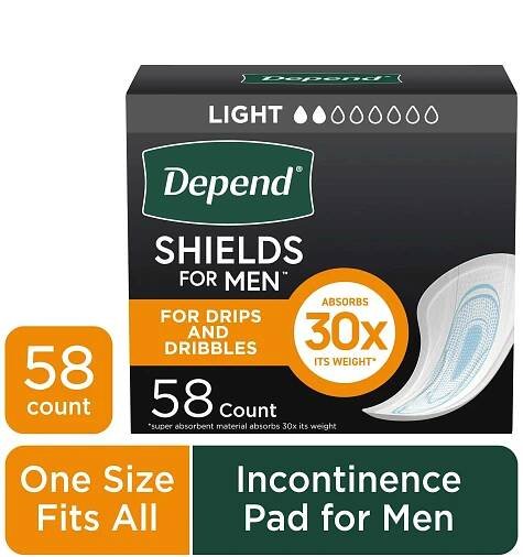 Depend Shields Incontinence Pads for Men, Light Absorbency, 58 Count