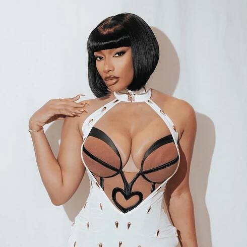 Megan Thee Stallion with glossy bob and blunt bangs at the Crunchy Roll Anime Awards
