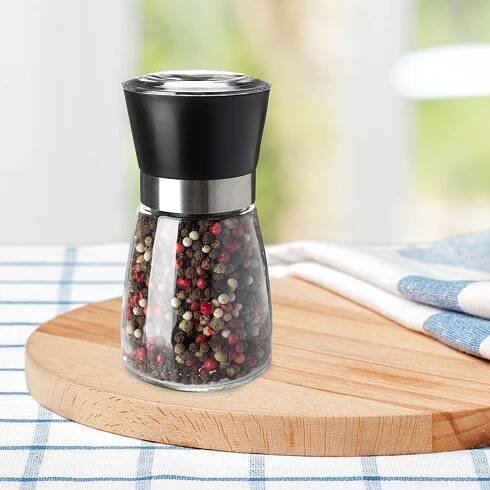UNIVERZÁLNÍ RUČNÍ MLÝNEK NA MLETÍ PEPŘE SOLI KOŘENÍ 13 CM SKLENĚNÝ Značka Orion