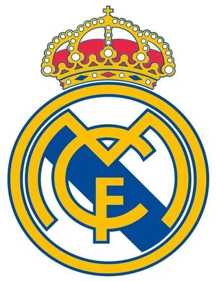 the real madrid logo with a crown on it's head and blue and yellow stripes