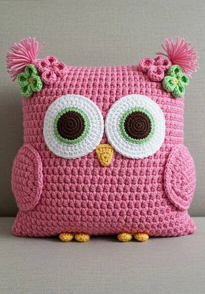Almofada modelo coruja in 2025 | Crochet owl pillows, Crochet pillows, Crochet cushions