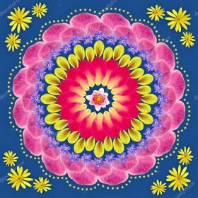 Stáhnout - Květinové mandala kreslení posvátný kruh na modrém pozadí — Stock obrázek