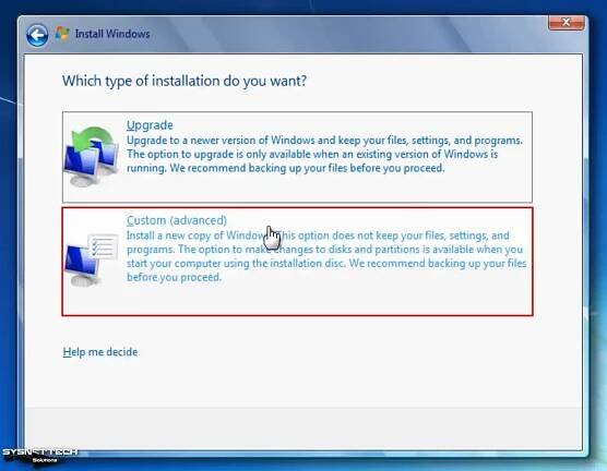 Choosing Advanced Setup