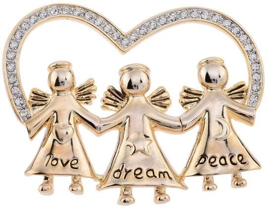 Rhinestone Gold Love-Dream-Peace Angel Brooch Pin