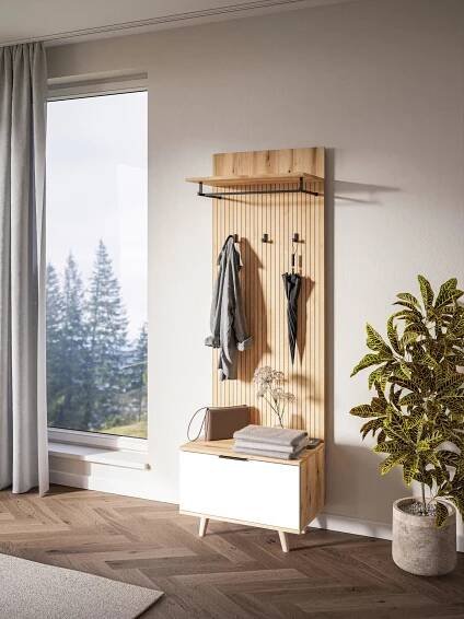 Šatna NORDIC D - bílá/barvy dubu, Design, kompozitní dřevo (65/204/40cm) - MID.YOU