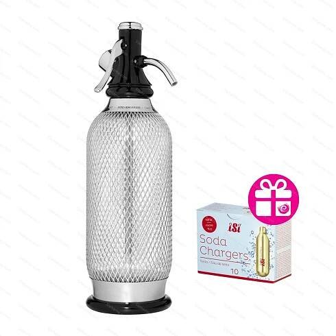Retro sifonová láhev iSi CLASSIC 1.0 l, opletená - láhev a bombičky