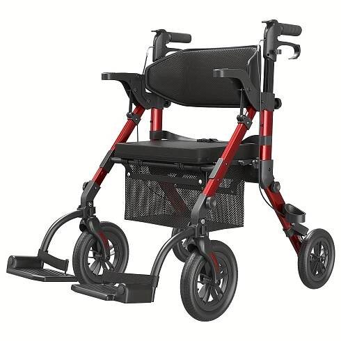 Walkers for Seniors, Wheelchairs for Adults, Rollator Walker with Seat, 2in 1 Rollator Transport Chair with Brakes, Rolling Walker Lightweight *