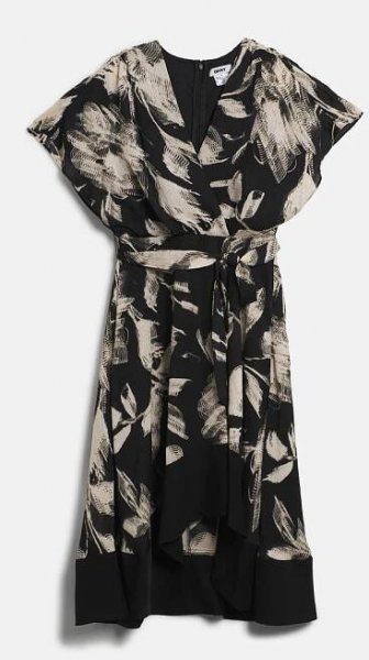 ŠATY DKNY S/L VNECK BLOUSON MI BLK/EGGSHELL