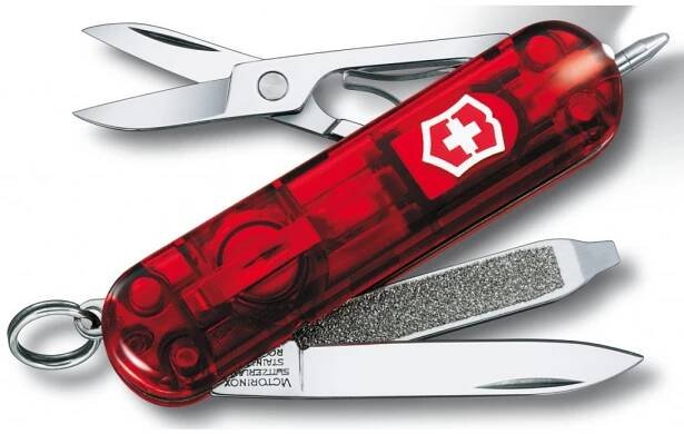kapesni mini nuz klicenka victorinox signature lite 58 mm transparentni cerveny