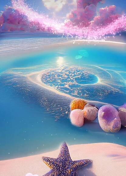 an ocean scene with starfish, shells and other items on the sand under water