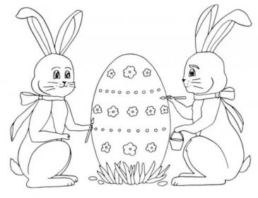 Ilustrace velikonočních zajíčků s malým kuřetem a velkým vejcem. Hezká velikonoční karta. — Stock obrázek
