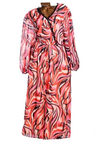 Dámské růžovo-černo-červené podzimní žíhané šaty / IN THE STYLE / (XXXXL 52/54) /na štítku vel. 54 / UK 26 / ANGLIE