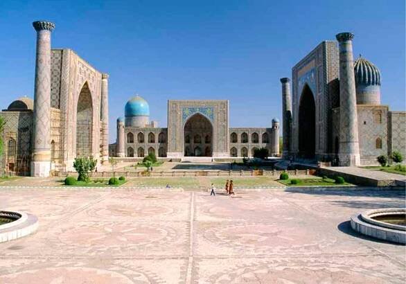 The fifteenth-century Registan square in Samarqand with its three madrassas, which were originally centres of secular science as well as of religious learning 