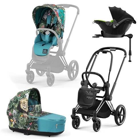 CYBEX Set 3v1 Priam 4.0 Chrome Black We The Best Blue Platinum + KIDDY Evoluna i-size 2 Lizard Green