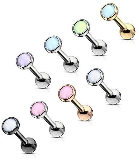 Cartilage piercing do ucha s kamenem (zelená, 1,2 x 6 mm)