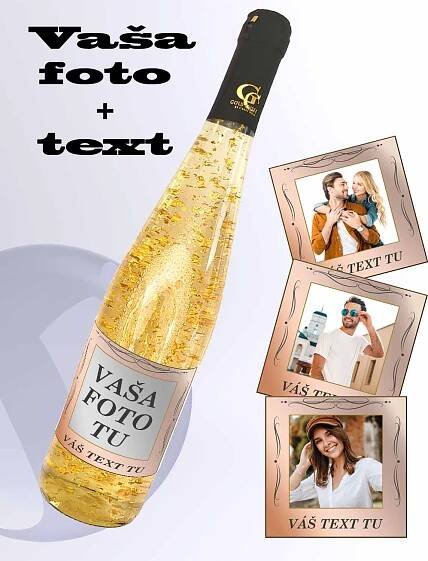 0,75 l Foto víno se zlatem vlastní text a obrázek - ornament