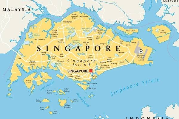 Map of Singapore Highlighting Main Island and Surrounding Area