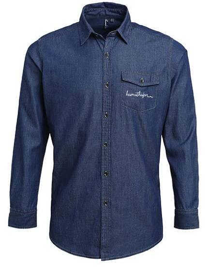 Pánská košile s dlouhým rukávem Premier Workwear Men ́s Jeans Stitch Denim Shirt Indigo Denim
