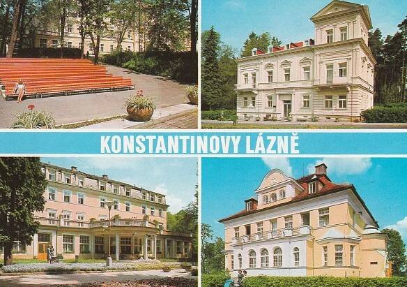 Konstantinovy Lázně - Prusíkův ústav, láz. domy Mír a Mánes, popsaná