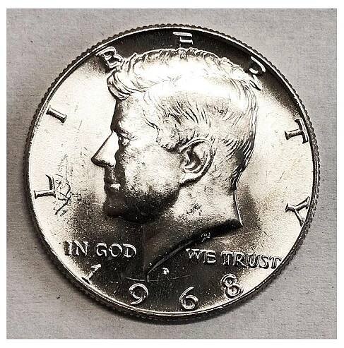 USA Half Dollar 1968 D Ag UNC - přímo z roličky, 272A3