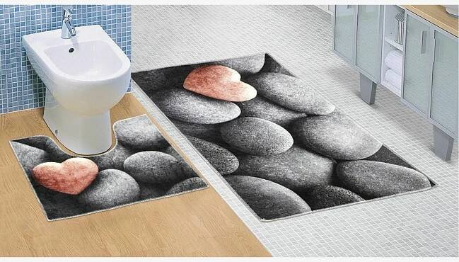 Kvalitex Dvoudílná koupelnová předložka 60x100 + 60x50 cm - Tmavé kameny 3D