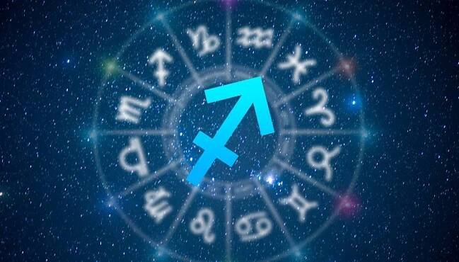 Sagittarius Astrology and horoscope predictions aries symbol on stars in the universe background light