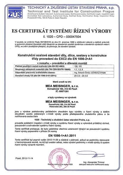 Certifikáty jakosti - eShop MEA Metal Applications s. r. o.
