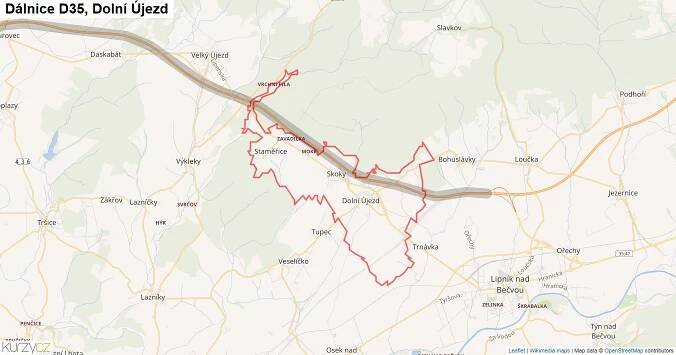 Dolní Újezd, Dálnice D35 - Mapa