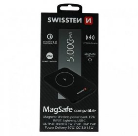 SWISSTEN, Power Bank, MagSafe compatible, Li-Pol, 5/9/12V, 5000mAh, nabíjení mob
