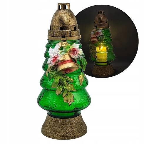 Hřbitovní Svíčka na hrob Zelený vánoční stromek Lampion Vánoční zvonek