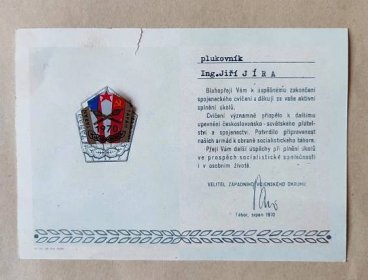ODZNAK  CVIČENÍ ČSLA TARAN 1970+DEKRET UDĚLEN BÝVALÉMU MINISTRU ČSSR - Sběratelství